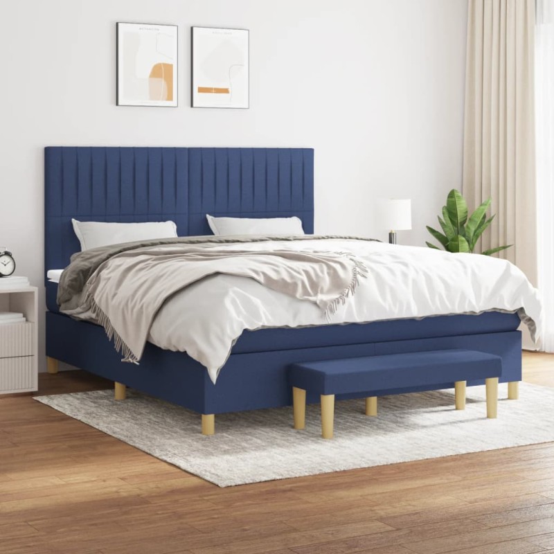 vidaXL Boxspringbett mit Matratze Blau 160x200 cm Stoff vidaXL Boxspringbett mit Matratze Blau 160x200 cm Stoff