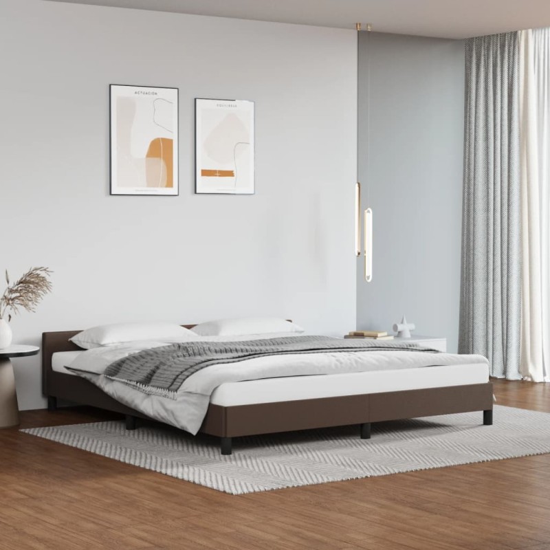 Bettgestell mit Kopfteil Braun 160x200 cm Kunstleder Bettgestell mit Kopfteil Braun 160x200 cm Kunstleder