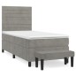 vidaXL Boxspringbett mit Matratze Hellgrau 90x190 cm Samt vidaXL Boxspringbett mit Matratze Hellgrau 90x190 cm Samt