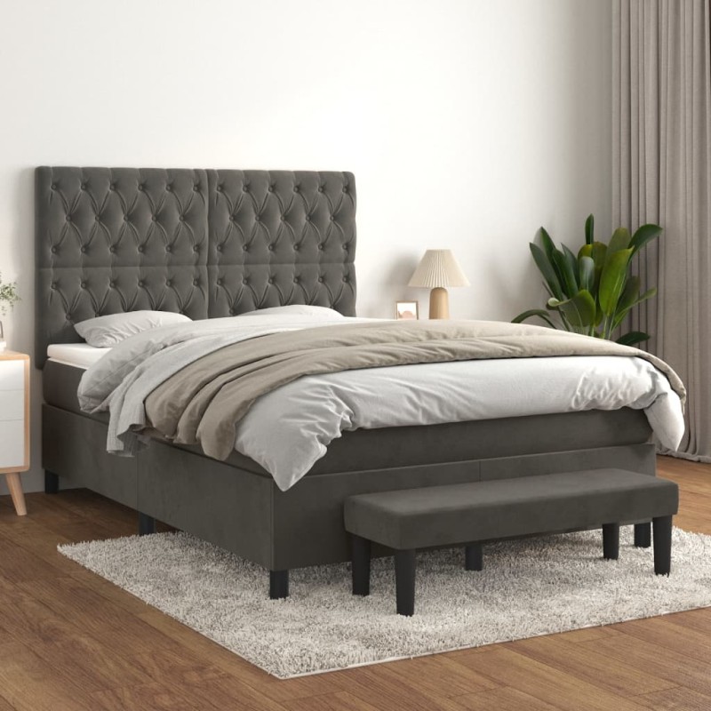 vidaXL Boxspringbett mit Matratze Dunkelgrau 140x190 cm Samt vidaXL Boxspringbett mit Matratze Dunkelgrau 140x190 cm Samt
