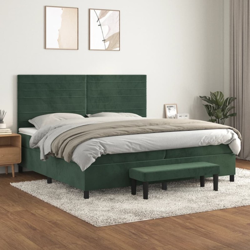 vidaXL Boxspringbett mit Matratze Dunkelgrün 200x200 cm Samt vidaXL Boxspringbett mit Matratze Dunkelgrün 200x200 cm Samt