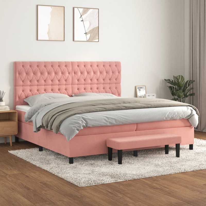 vidaXL Boxspringbett mit Matratze Rosa 200x200 cm Samt vidaXL Boxspringbett mit Matratze Rosa 200x200 cm Samt