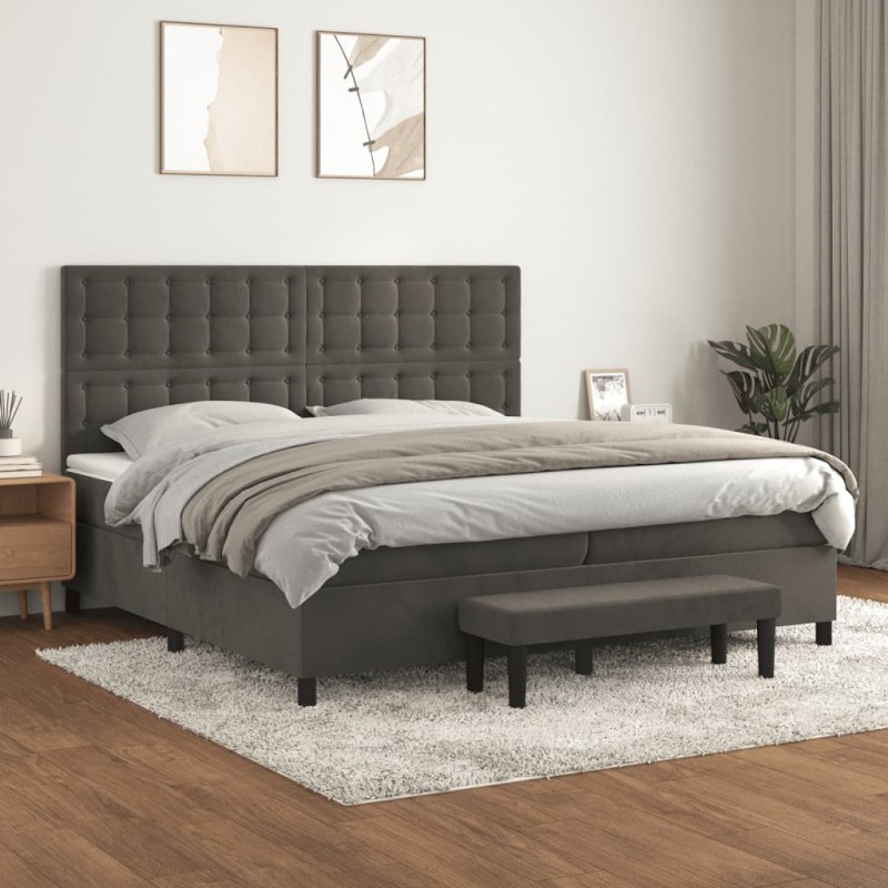 vidaXL Boxspringbett mit Matratze Dunkelgrau 200x200 cm Samt vidaXL Boxspringbett mit Matratze Dunkelgrau 200x200 cm Samt