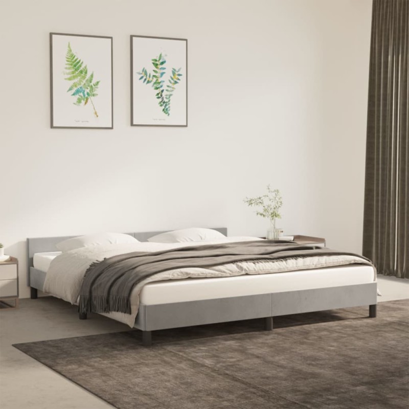 vidaXL Bettgestell mit Kopfteil Hellgrau 180x200 cm Samt vidaXL Bettgestell mit Kopfteil Hellgrau 180x200 cm Samt