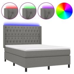vidaXL Boxspringbett mit Matratze & LED Dunkelgrau 140x190 cm Stoff
