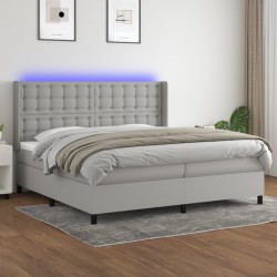 vidaXL Boxspringbett mit Matratze & LED Hellgrau 200x200 cm Stoff