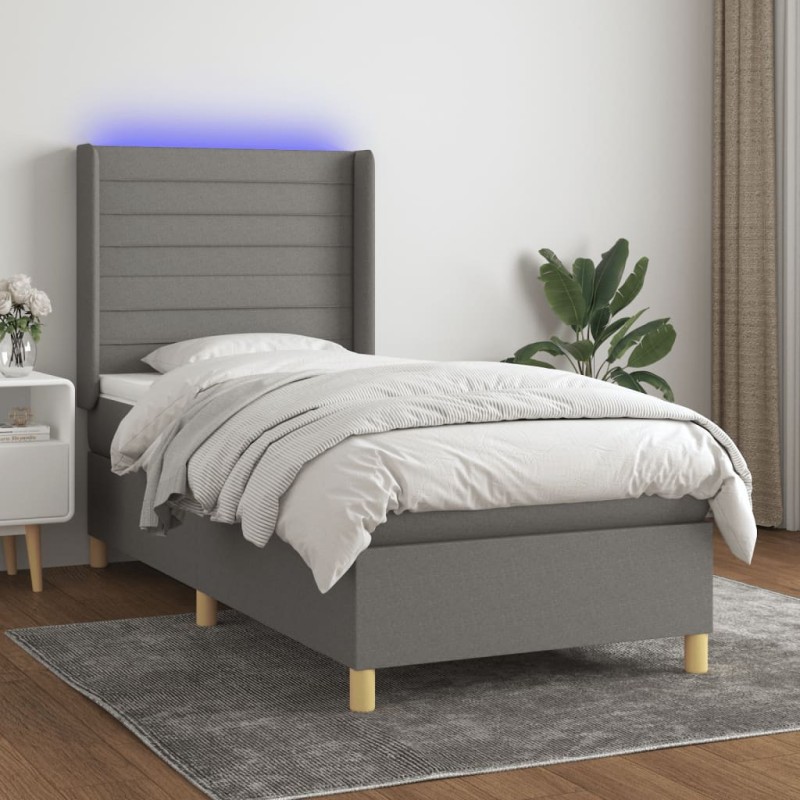 vidaXL Boxspringbett mit Matratze & LED Dunkelgrau 80x200 cm Stoff vidaXL Boxspringbett mit Matratze & LED Dunkelgrau 80x200 cm Stoff