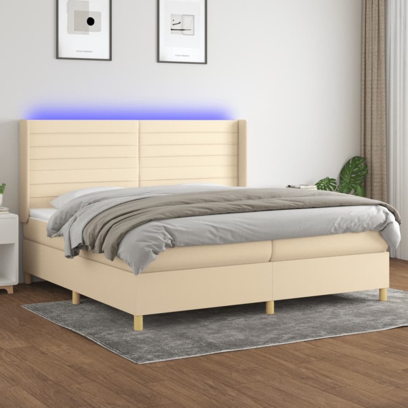 vidaXL Boxspringbett mit Matratze & LED Creme 200x200 cm Stoff vidaXL Boxspringbett mit Matratze & LED Creme 200x200 cm Stoff