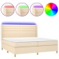 vidaXL Boxspringbett mit Matratze & LED Creme 200x200 cm Stoff vidaXL Boxspringbett mit Matratze & LED Creme 200x200 cm Stoff