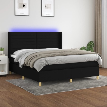 vidaXL Boxspringbett mit Matratze & LED Schwarz 160x200 cm Stoff