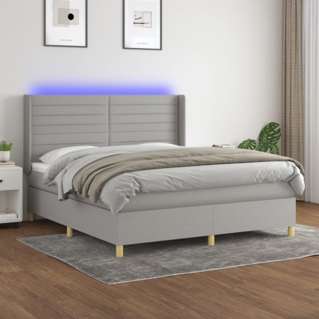vidaXL Boxspringbett mit Matratze & LED Hellgrau 180x200 cm Stoff