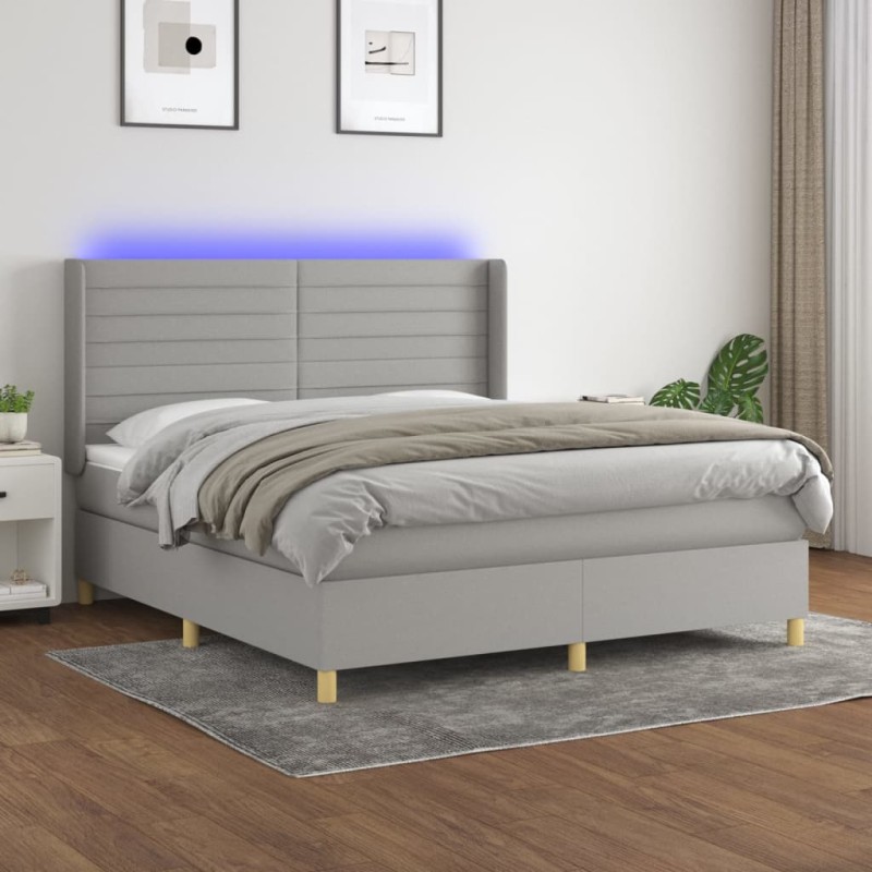 vidaXL Boxspringbett mit Matratze & LED Hellgrau 160x200 cm Stoff vidaXL Boxspringbett mit Matratze & LED Hellgrau 160x200 cm Stoff