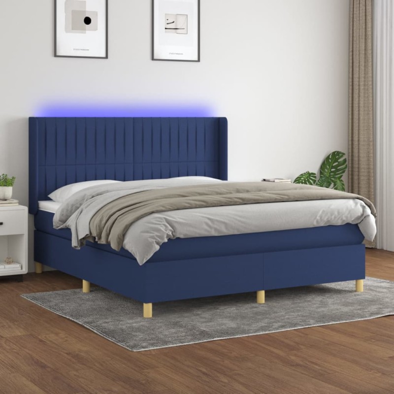 vidaXL Boxspringbett mit Matratze & LED Blau 160x200 cm Stoff vidaXL Boxspringbett mit Matratze & LED Blau 160x200 cm Stoff
