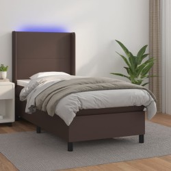 vidaXL Boxspringbett mit Matratze & LED Braun 100x200 cm Kunstleder