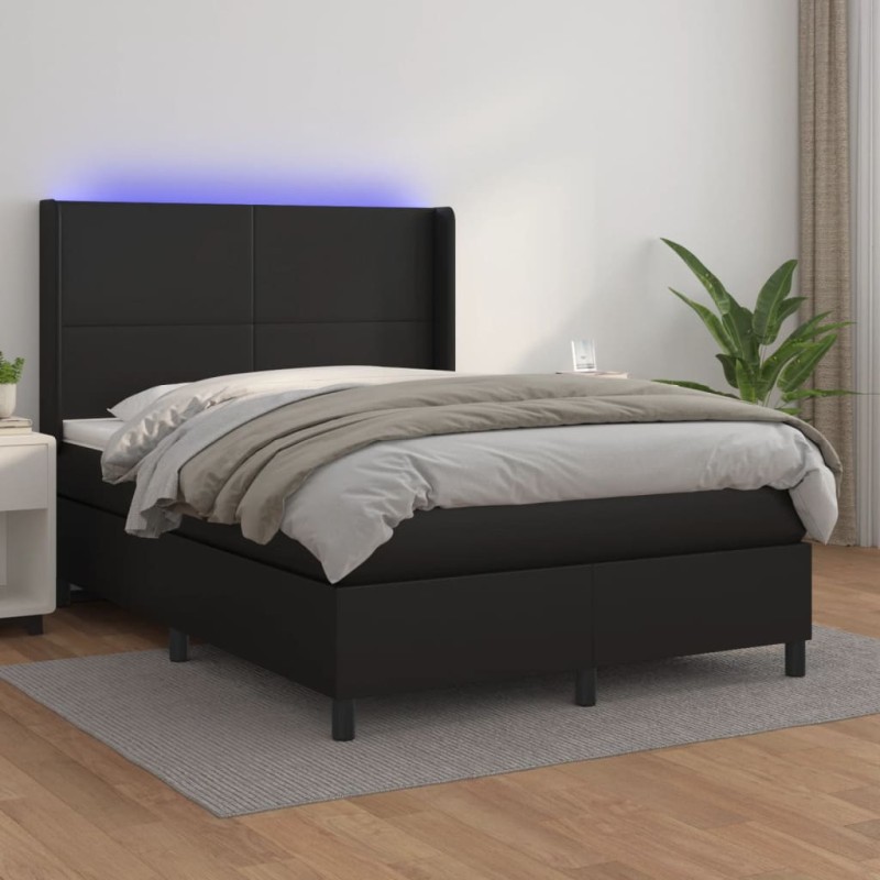 vidaXL Boxspringbett mit Matratze & LED Schwarz 140x200 cm Kunstleder vidaXL Boxspringbett mit Matratze & LED Schwarz 140x200 cm Kunstleder