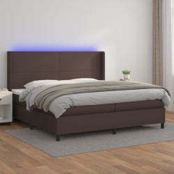 vidaXL Boxspringbett mit Matratze & LED Braun 200x200 cm Kunstleder