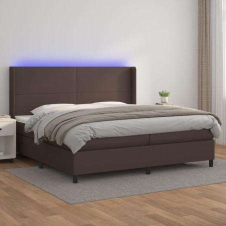 vidaXL Boxspringbett mit Matratze & LED Braun 200x200 cm Kunstleder