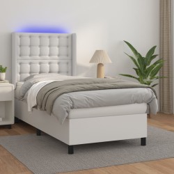 vidaXL Boxspringbett mit Matratze & LED Weiß 90x200 cm Kunstleder