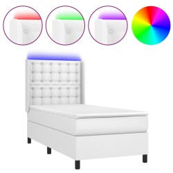 vidaXL Boxspringbett mit Matratze & LED Weiß 90x200 cm Kunstleder