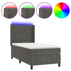 vidaXL Boxspringbett mit Matratze & LED Dunkelgrau 90x190 cm Samt