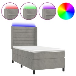vidaXL Boxspringbett mit Matratze & LED Hellgrau 80x200 cm Samt