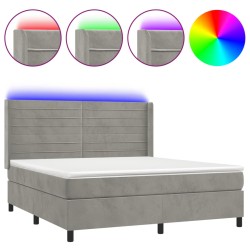 vidaXL Boxspringbett mit Matratze & LED Hellgrau 160x200 cm Samt 