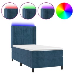 vidaXL Boxspringbett mit Matratze & LED Dunkelblau 90x190 cm Samt