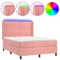 vidaXL Boxspringbett mit Matratze & LED Rosa 140x200 cm Samt vidaXL Boxspringbett mit Matratze & LED Rosa 140x200 cm Samt