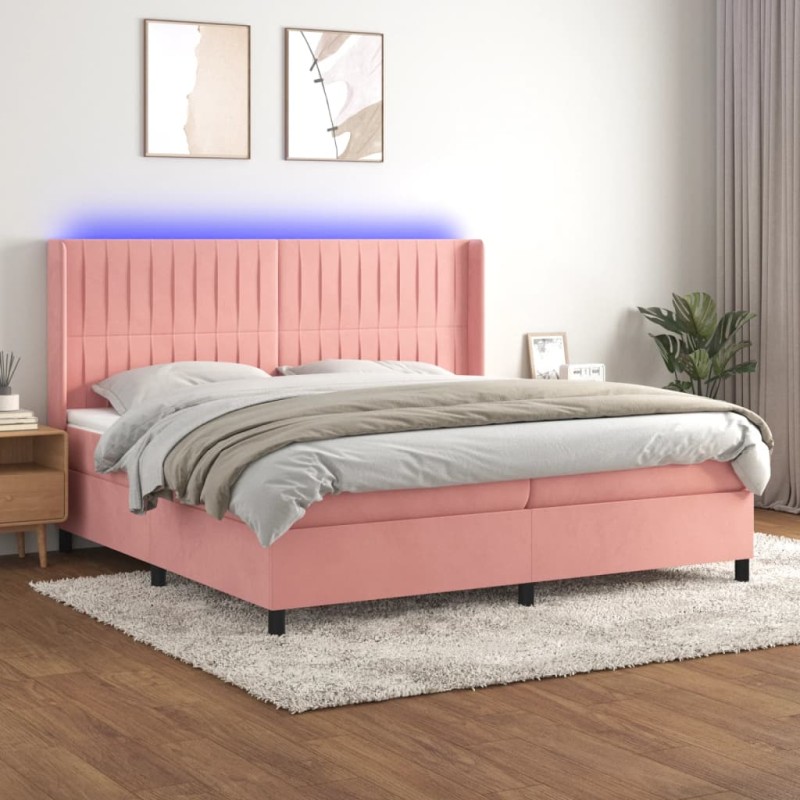 vidaXL Boxspringbett mit Matratze & LED Rosa 200x200 cm Samt vidaXL Boxspringbett mit Matratze & LED Rosa 200x200 cm Samt