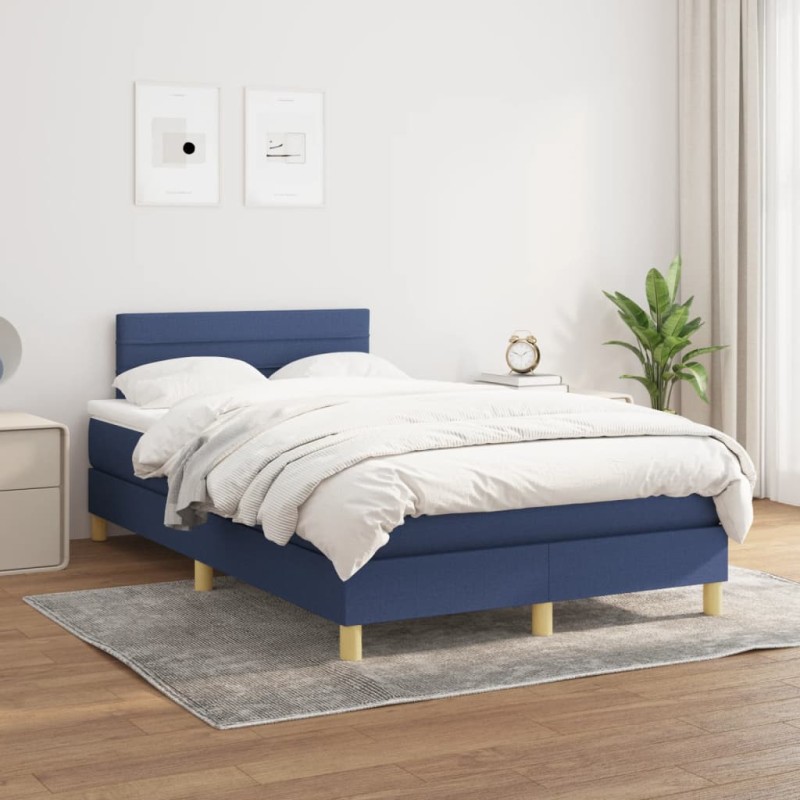 vidaXL Boxspringbett mit Matratze Blau 120x200 cm Stoff vidaXL Boxspringbett mit Matratze Blau 120x200 cm Stoff