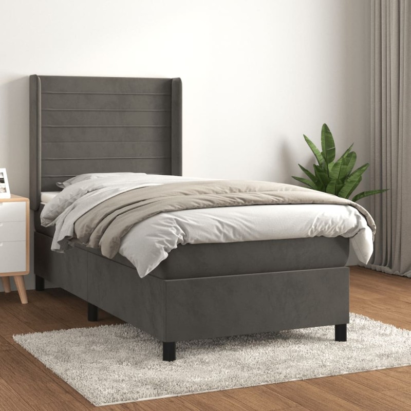 vidaXL Boxspringbett mit Matratze Dunkelgrau 100x200 cm Samt vidaXL Boxspringbett mit Matratze Dunkelgrau 100x200 cm Samt