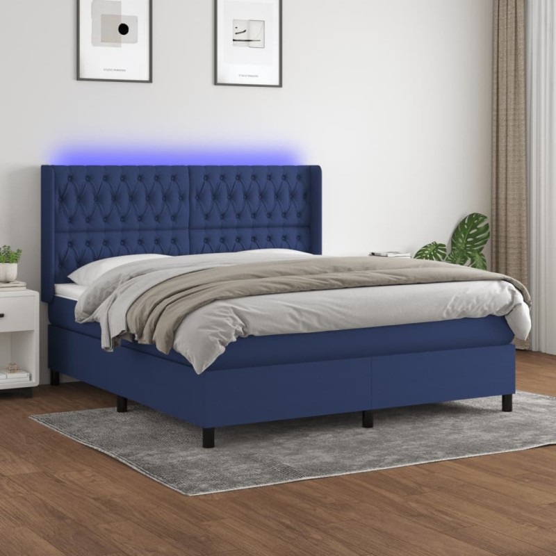 vidaXL Boxspringbett mit Matratze & LED Blau 160x200 cm Stoff vidaXL Boxspringbett mit Matratze & LED Blau 160x200 cm Stoff