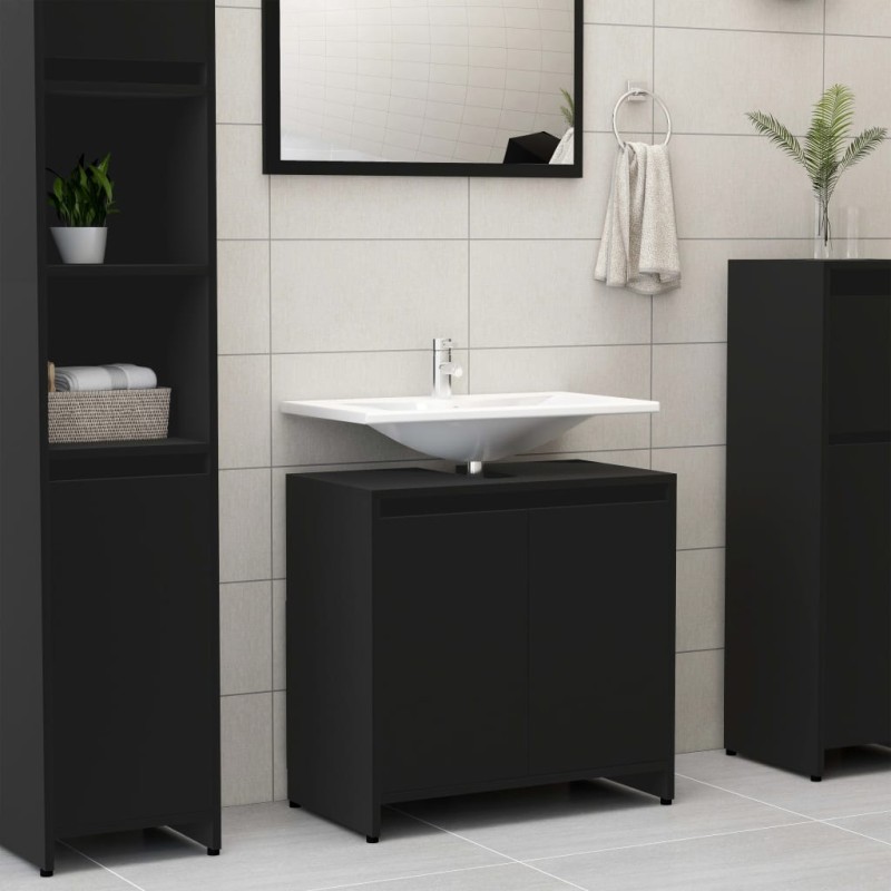 vidaXL Badezimmerschrank Schwarz 60x33x61 cm Holzwerkstoff vidaXL Badezimmerschrank Schwarz 60x33x61 cm Holzwerkstoff