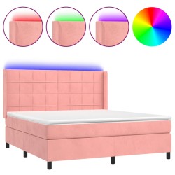 vidaXL Boxspringbett mit Matratze & LED Rosa 180x200 cm Samt