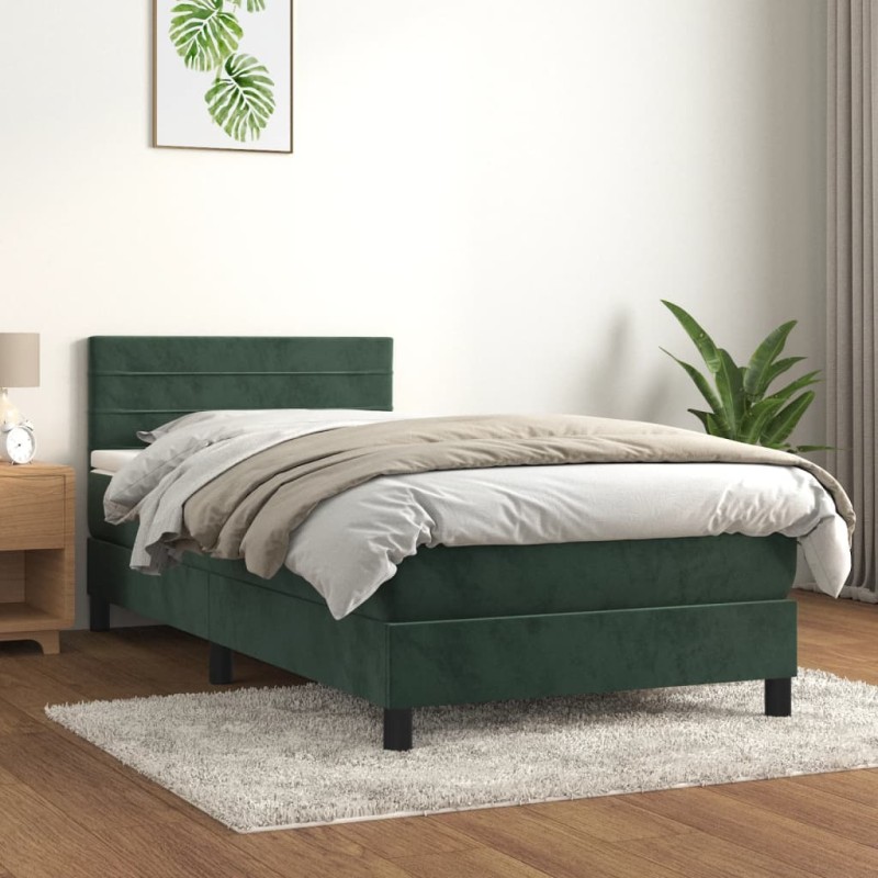 vidaXL Boxspringbett mit Matratze Dunkelgrün 90x190 cm Samt vidaXL Boxspringbett mit Matratze Dunkelgrün 90x190 cm Samt