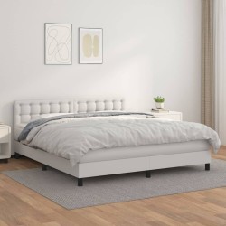 vidaXL Boxspringbett mit Matratze Weiß 160x200 cm Kunstleder