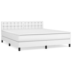vidaXL Boxspringbett mit Matratze Weiß 160x200 cm Kunstleder