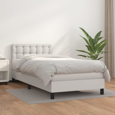vidaXL Boxspringbett mit Matratze Weiß 90x190 cm Kunstleder