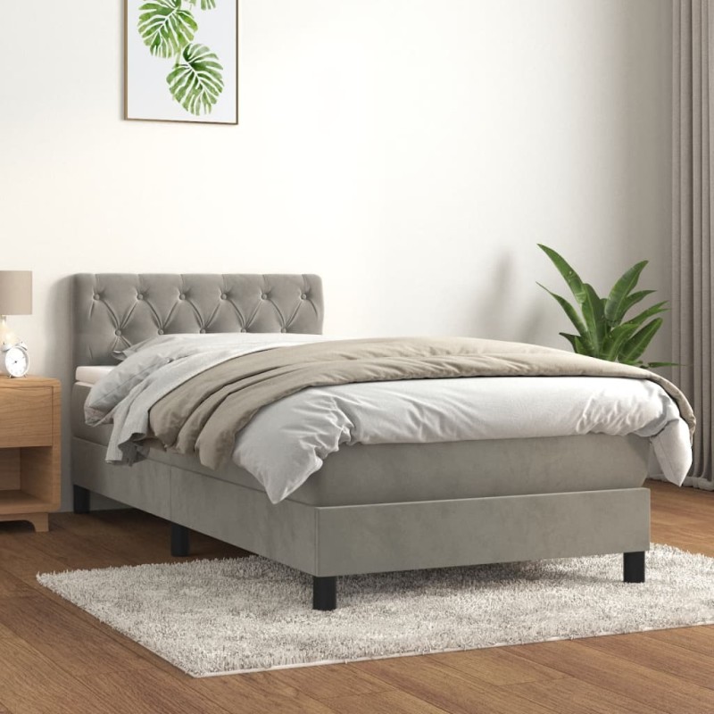 vidaXL Boxspringbett mit Matratze Hellgrau 80x200 cm Samt vidaXL Boxspringbett mit Matratze Hellgrau 80x200 cm Samt