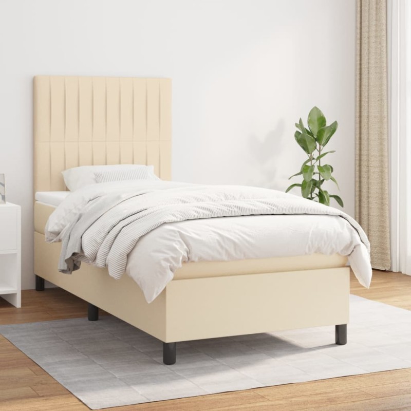 vidaXL Boxspringbett mit Matratze Creme 100x200 cm Stoff vidaXL Boxspringbett mit Matratze Creme 100x200 cm Stoff