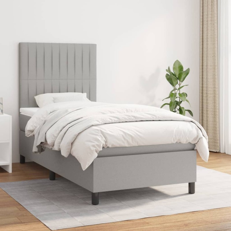 vidaXL Boxspringbett mit Matratze Hellgrau 100x200 cm Stoff vidaXL Boxspringbett mit Matratze Hellgrau 100x200 cm Stoff