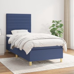 vidaXL Boxspringbett mit Matratze Blau 90x200 cm Stoff