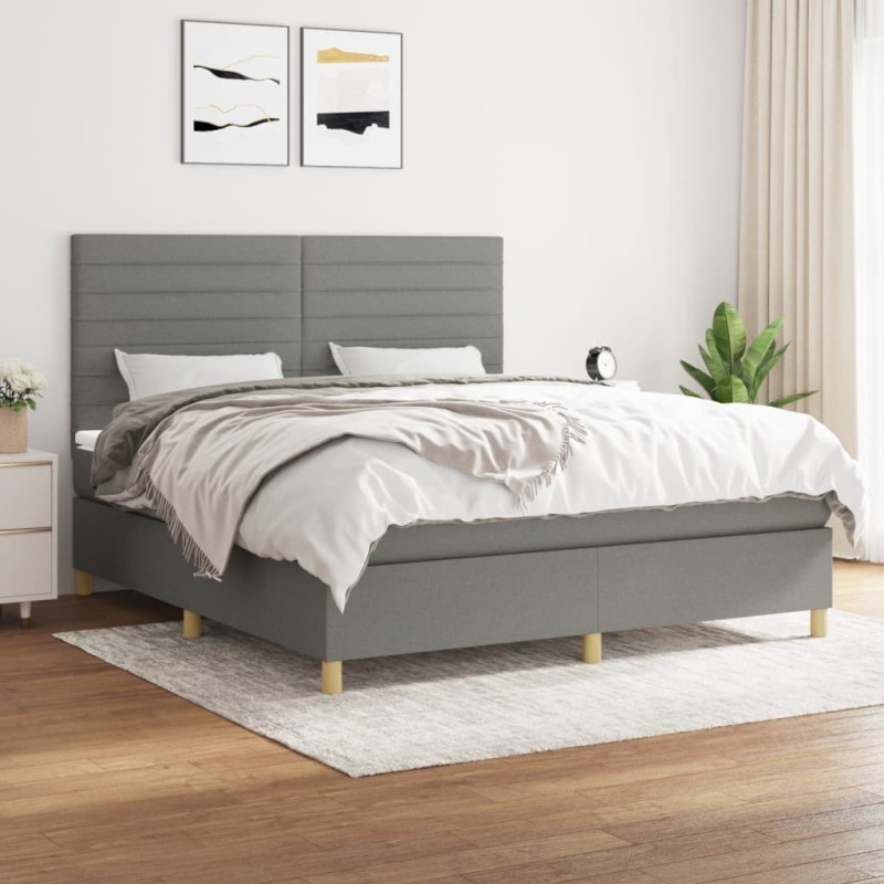 vidaXL Boxspringbett mit Matratze Dunkelgrau 180x200 cm Stoff vidaXL Boxspringbett mit Matratze Dunkelgrau 180x200 cm Stoff
