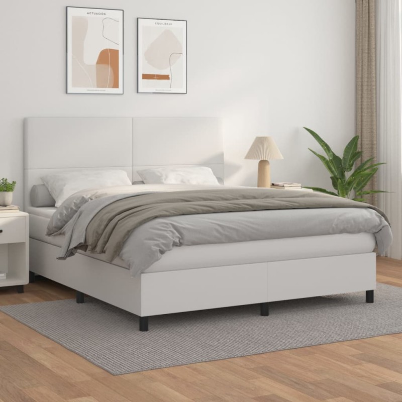 vidaXL Boxspringbett mit Matratze Weiß 160x200 cm Kunstleder vidaXL Boxspringbett mit Matratze Weiß 160x200 cm Kunstleder