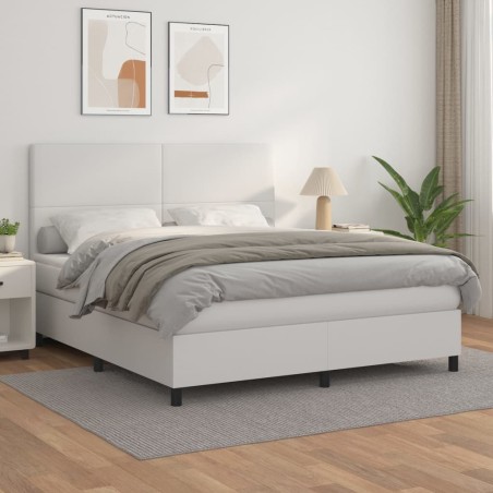 vidaXL Boxspringbett mit Matratze Weiß 160x200 cm Kunstleder