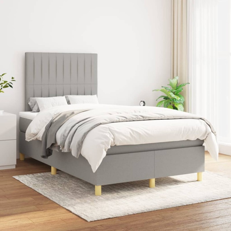 vidaXL Boxspringbett mit Matratze Hellgrau 120x200 cm Stoff vidaXL Boxspringbett mit Matratze Hellgrau 120x200 cm Stoff