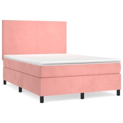 vidaXL Boxspringbett mit Matratze Rosa 140x190 cm Samt