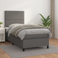 vidaXL Boxspringbett mit Matratze Grau 80x200 cm Kunstleder