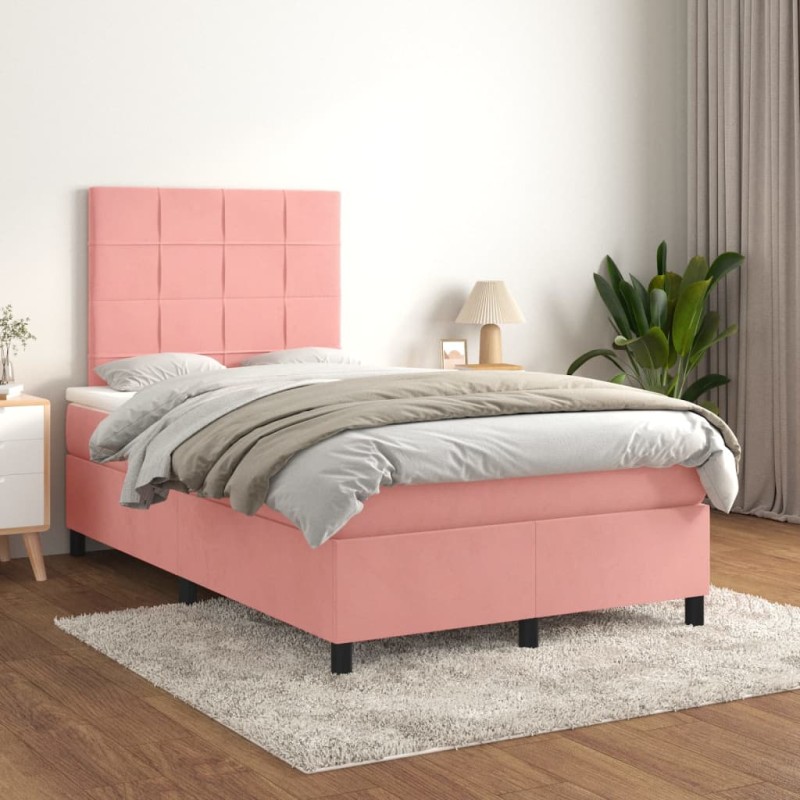 vidaXL Boxspringbett mit Matratze Rosa 120x200 cm Samt vidaXL Boxspringbett mit Matratze Rosa 120x200 cm Samt
