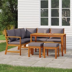 vidaXL 6-tlg. Garten-Essgruppe mit Kissen Massivholz Akazie